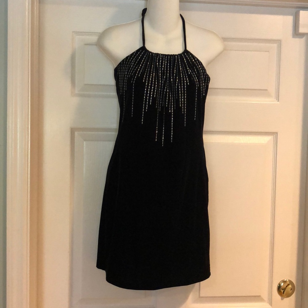 Art black velvet halter dress